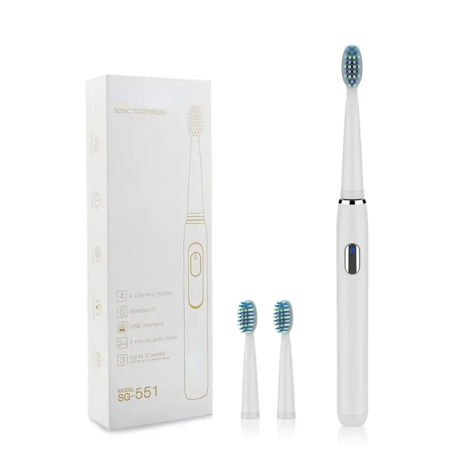 

Waterproof Sonic Electric Toothbrush in White, Powerful Vibration Cleaning with Four Modes, Replaceable Heads - One Key Operatio