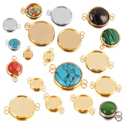 10pcs Stainless Steel Resin Blank Cabochon Cameo Base Tray Setting Bezels Blank Double Holes Charm for Jewelry Making Findings