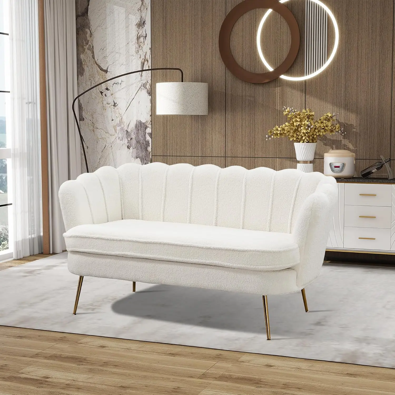 Small Loveseat Upholstered Sofa Golden Legs Compact Space Living Room Bedroom Modern Ivory, Customized