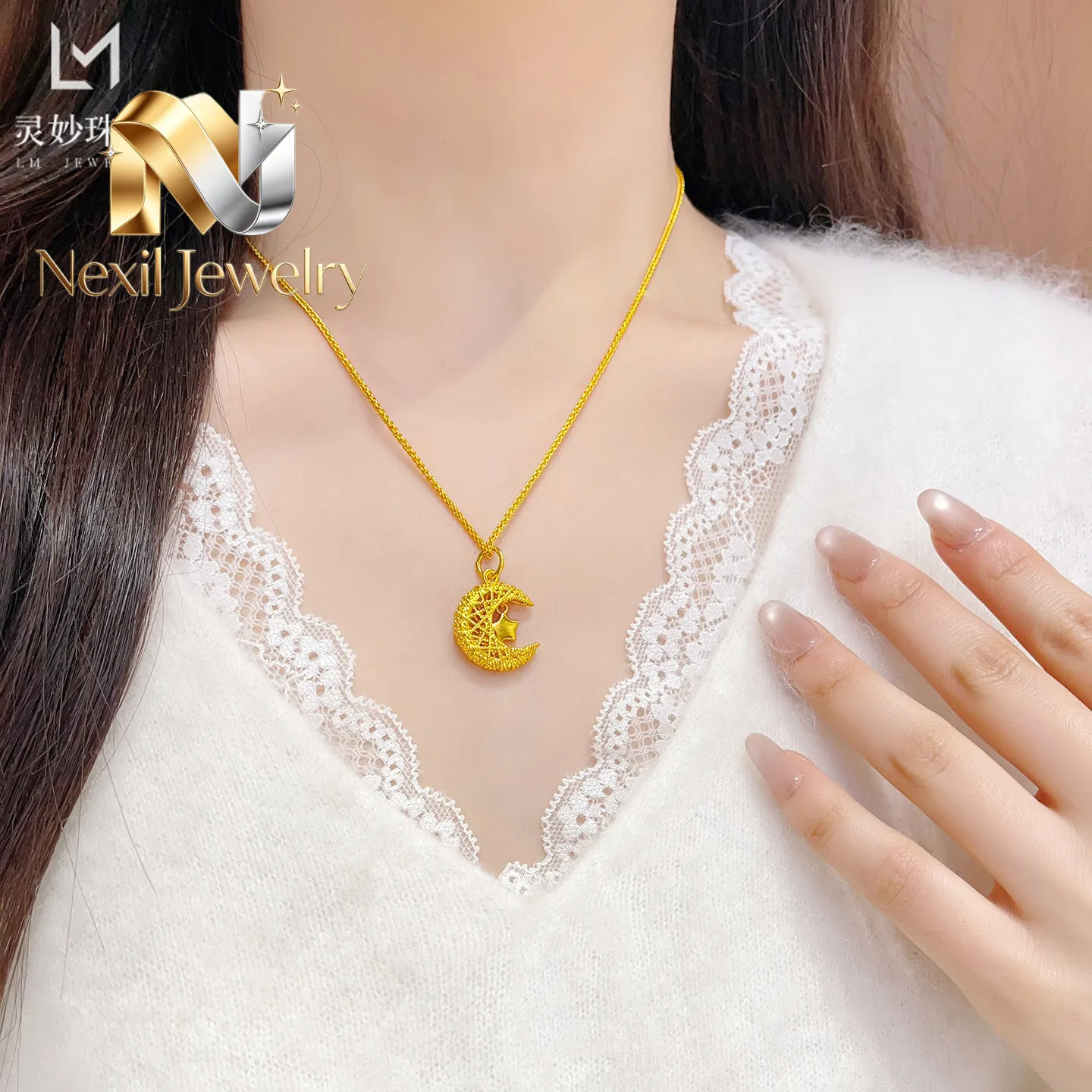 

Nexil Jewelry Nexil Jewelry Filigree Star Moon Dream Pendant Women's 24K Gold AU999 - Hollow filigree craftsmanship, dreamy a