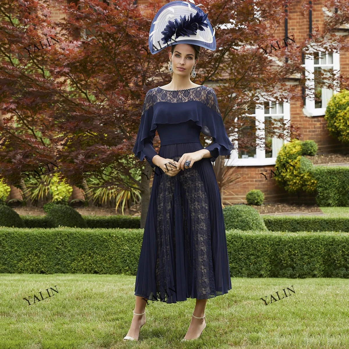 

Customized Romantic Mother Of The Bride Groom Long Sleeve Lace Chiffon Prom Dresses Elegant Dress For Women Evening Gowns