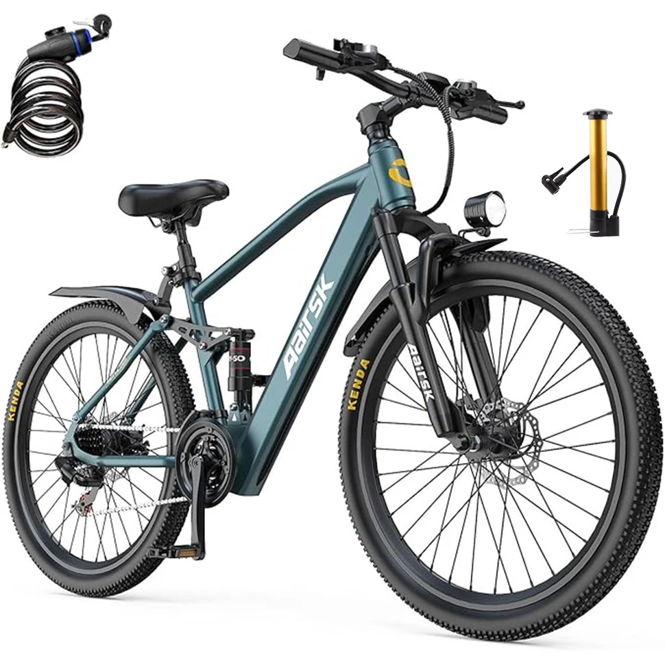 Aairsk GT900 24-Inch Electric Bike Is Equipped with a 36V 13Ah Battery, 21 Gears, 3 Riding Modes and a 748W Motor. This Full-Suspension Electric Bike Is Suitable for Adults and Teenagers for Commuting and General Travel.