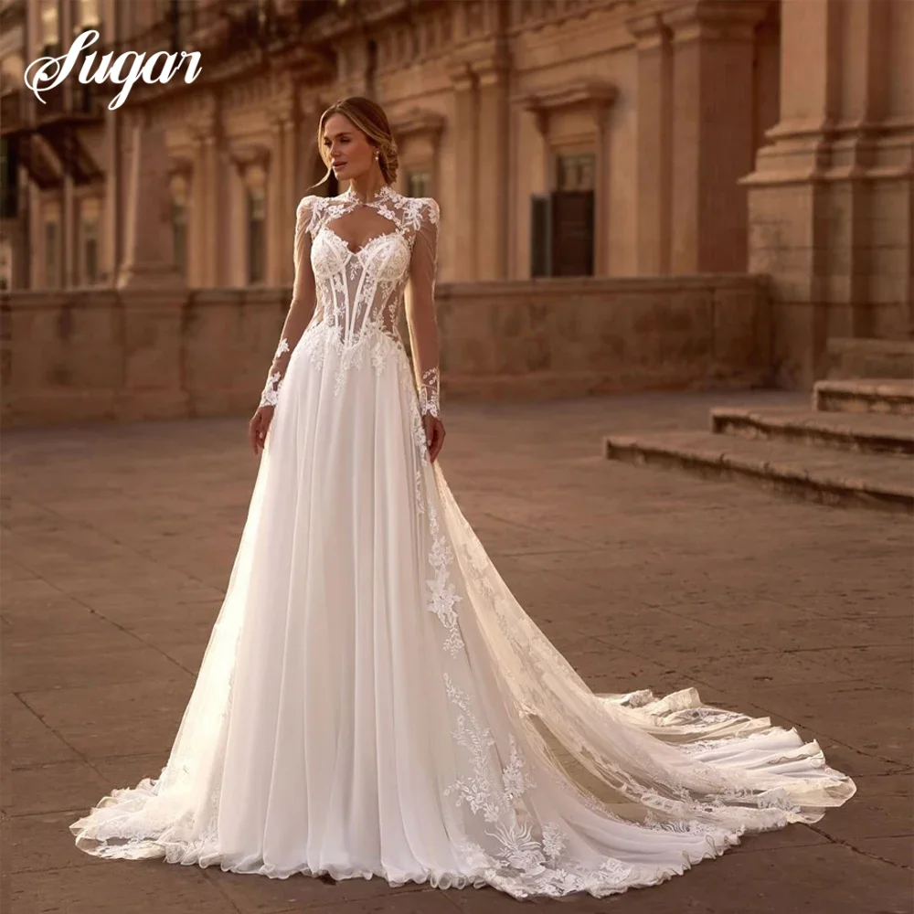 ชุดเดรสยาวทรงเอไลน์หรูหรา ประดับลูกไม้ลายดอกไม้ คอวี แขนยาว ผ้าซาตินแบบเทพธิดา สำหรับงานปาร์ตี้ งานแต่งงาน สามารถสั่งตัดได้