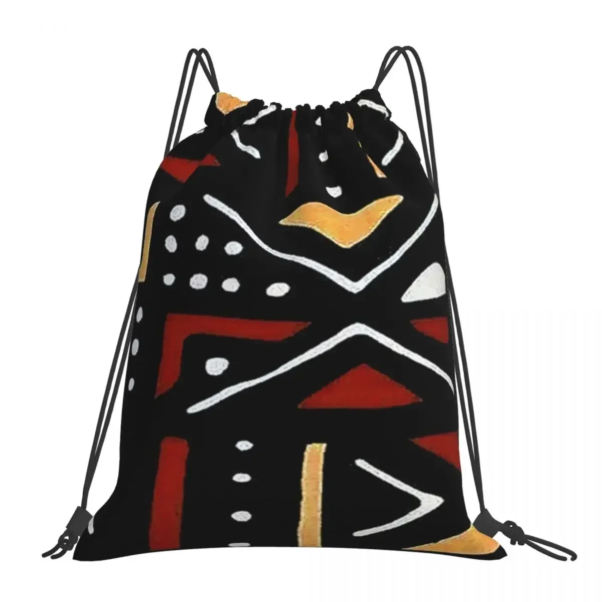 

African Bogolan Mudcloth Pattern Backpacks Drawstring Bags Drawstring Bundle Pocket Sports Bag BookBag For Travel Students