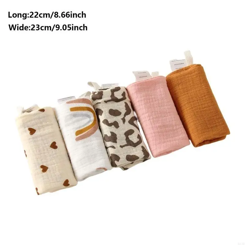 

Set of 5pcs Cotton Drooling Bib Baby Washcloths Breathable Newborns Face Towel 4-Layer Absorbent Burp Cloths 22x23cm