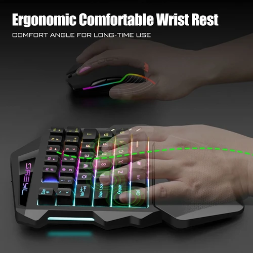 Imagen 2 del producto Teclado mecánico inalámbrico para juegos con una mano, Mini Teclado retroiluminado RGB, portátil, controlador de juego para PC