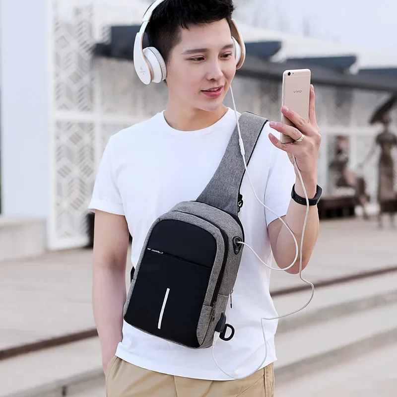 UBOT Small Usb Charge Shoulder Bag Men Messenger Bags Male Waterproof Sling Chest Bag Boy Travel Bagpack Men Cross Body Bags