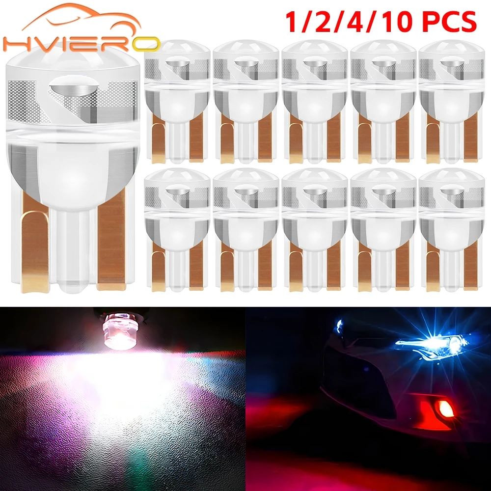 1/2/4/10pcs Car LED T10 COB Crystal Small Bulb Bright Flashing RGB Auto Clearance License Plate Signal Light Dome Reading Lamps