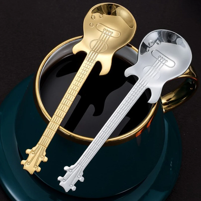 1pc Creative Stainless Steel Guitar Spoon Coffee Spoon Cake Dessert Spoon Music Bar Spoon Companion Gift Mug Spoon