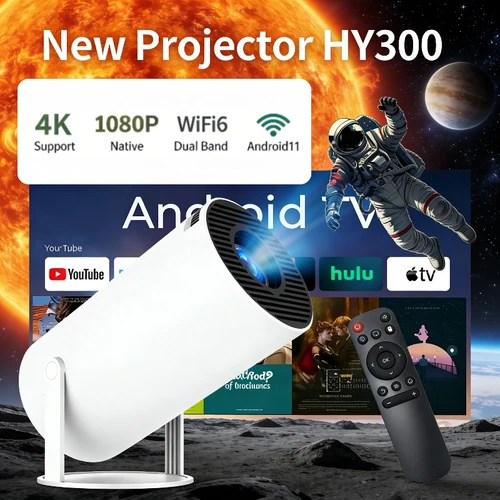 Imagen 1 del producto Proyector Portátil HY300 4K Ultra HD 2025 300ANSI Android 11 BT54 Enfoque Electrónico Altavoz Integrado Cine en Casa