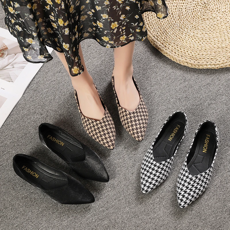 2024 New Fashion Spring Elegant Women's Flat Shoes Houndstooth Retro Fashion Comfortable Woman Shoes Ladies Outdoor Sneaker Hot