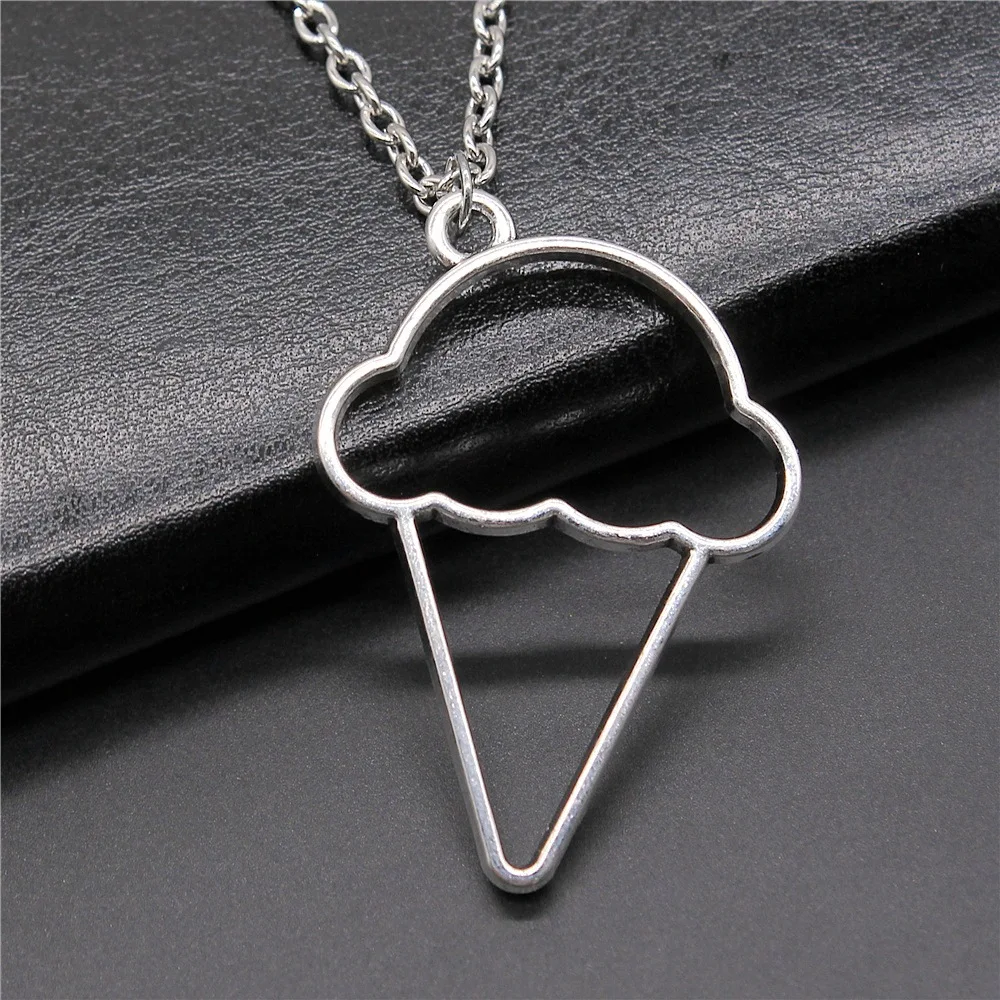 Fashion Vintage 2 Colors 46x32mm Ice Cream Metal Frame Pendant Necklace For Women Men Long Chain Necklace Jewelry Accessories