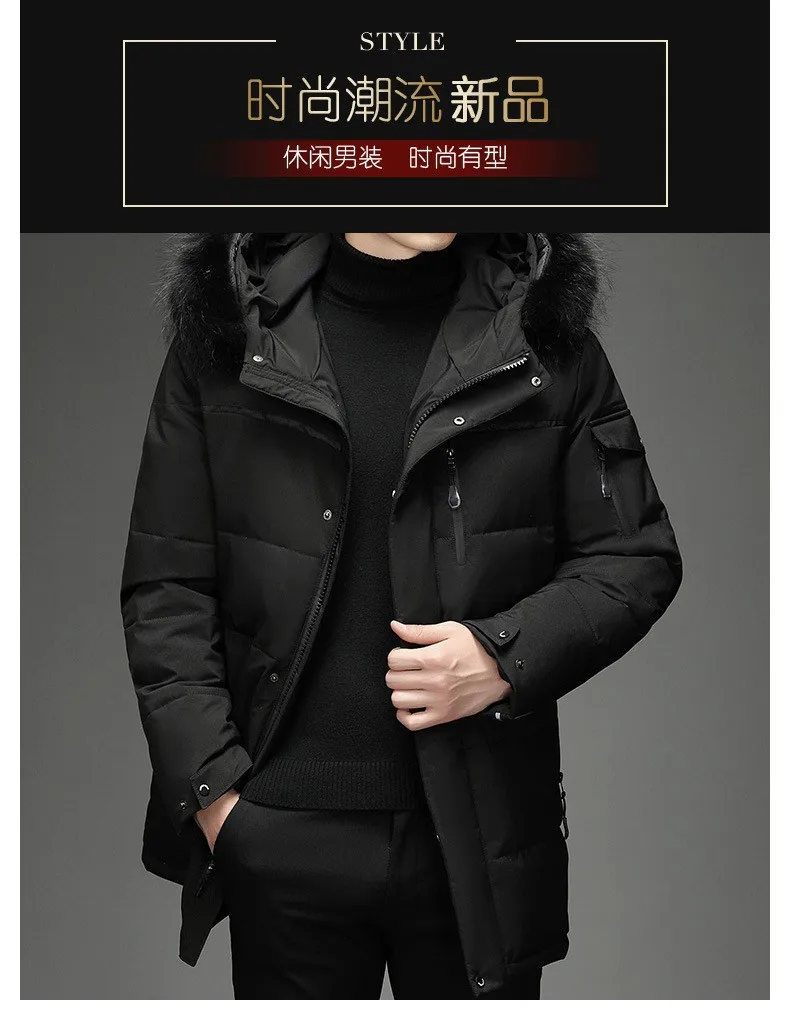 Style Hooded Jacket Short Length Casual with Windproof Wrinkle Finish Zipper Closure Thickened Regular Length Winter for Men