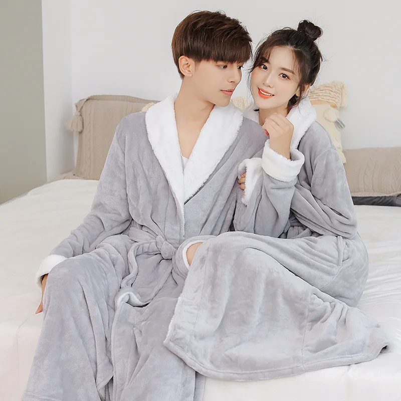 

Couples Plush Bathrobes Winter Thickened Flannel Nightgown for Women Long Intimate Lingerie Sleepwear Men Coral Velvet Nightwear