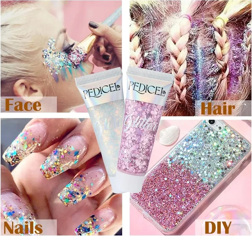 Multifunzionale Glitter per occhi Unghie Capelli Corpo Viso Glitter Gel Art Flash Paillettes sciolte Crema con striscio Cucchiaio Festival Glitter Deco