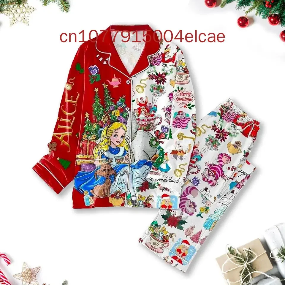 New Christmas Mickey Mouse Pajama Set 3D Printed Disney Casual Men's and Women's Long Sleeved Shirt Pajama Set