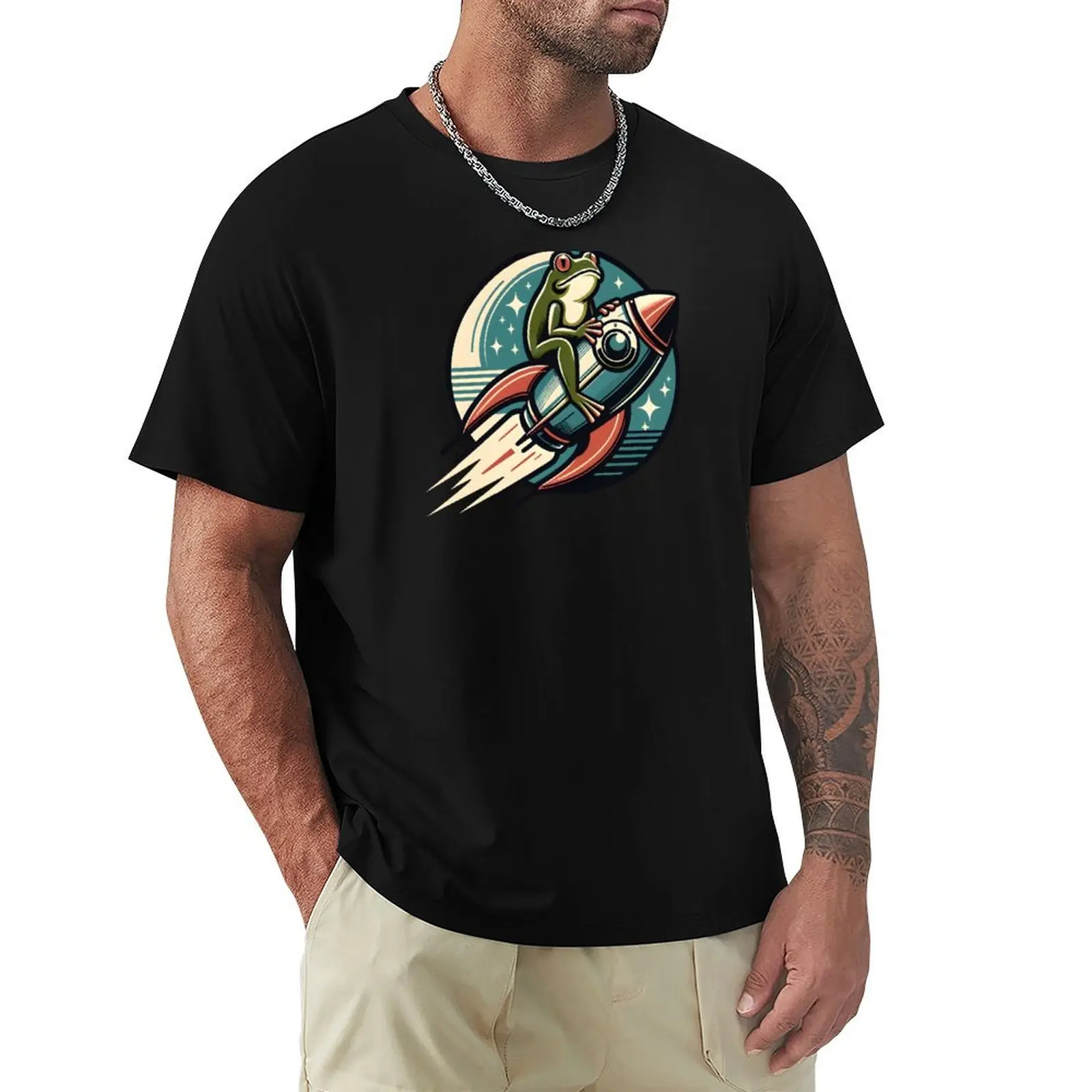 

Frog Astronaut Rocket Ride - Retro Space Sunset Adventure T-Shirt summer 2025 Aesthetic clothing mens funny t shirts