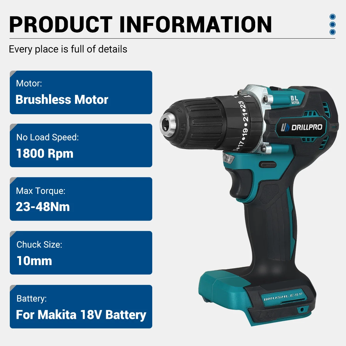 Imagem -04 - Power Tool Grupo Chave sem Fio Moedor Martelo com Bateria de Carregamento Broca Elétrica Tool Conjunto para Makita Bateria Drillpro4 in