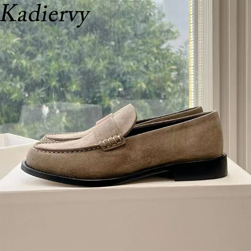 

Suede Leather Loafers Women Round Toe Slip-on Walk Shoes Lady Daily Lightweight Office Commuting Flat Shoes Woman Zapatos Mujer