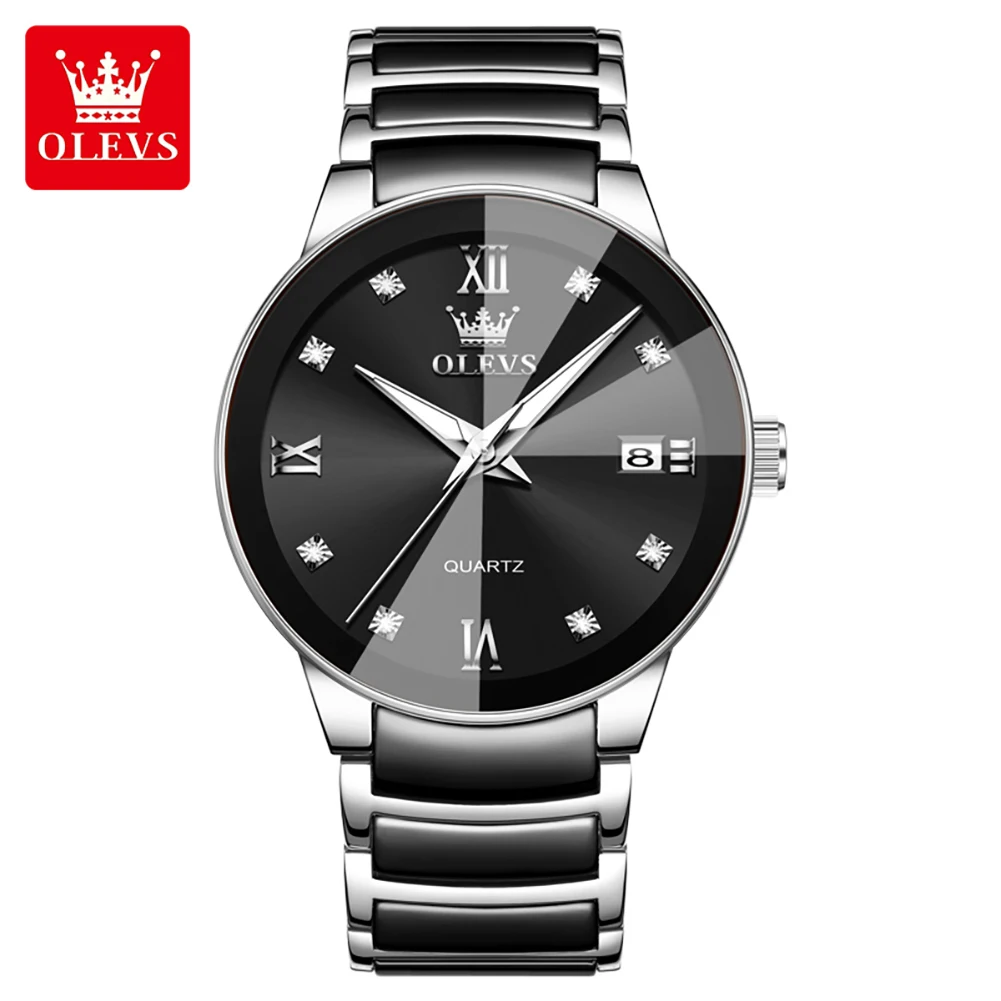 OLEVS 7114 Men's Watch Luxury Fashion Ceramic Strap Stainless Steel Waterproof Man Watch