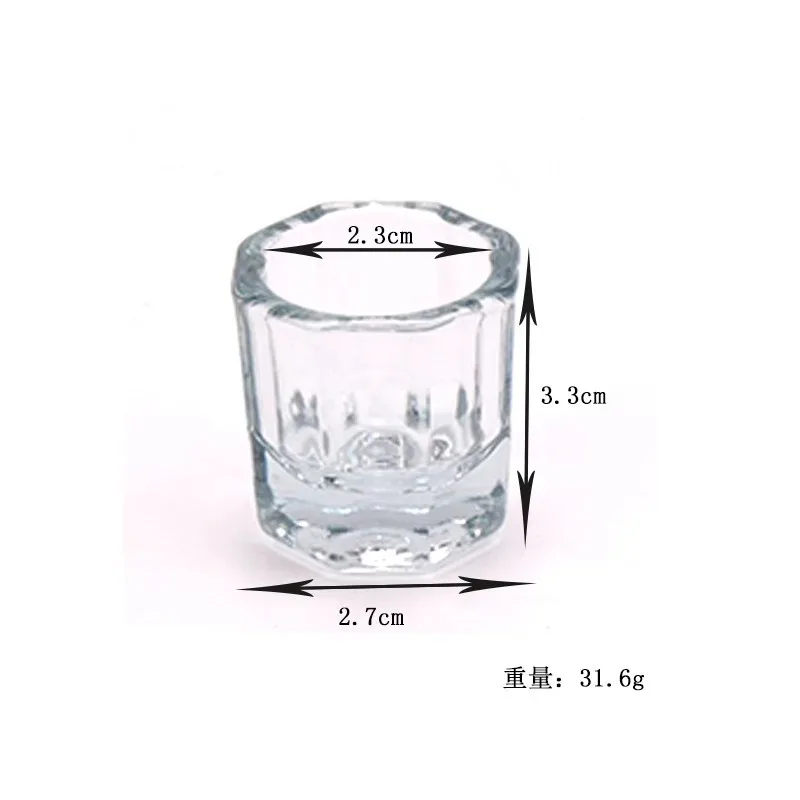 New Thick Glass Crystal Anti-volatilization Dish Cup with Octagon Metal Lid Nail Art Tools Nail Acrylic Monomer Container Liquid