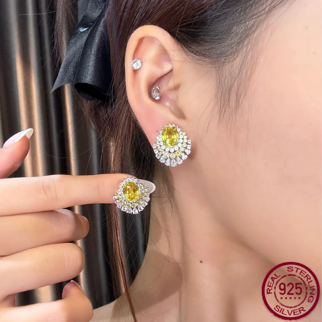 

Новые серьги из чистого серебра 925 пробы с бриллиантами 4 карата 8*10, культивированные желто-синие сокровища, модные темпераментные серьги, свадебные украшения