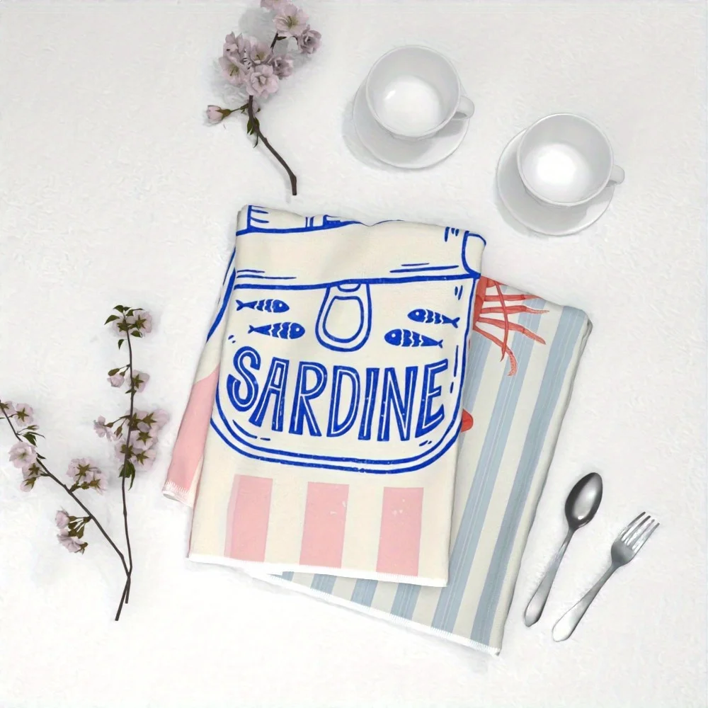 قطعتان من مناشف المطبخ المخططة العتيقة على شكل جراد البحر والسردين، مجموعة مناشف 40 سم * 60 سم، قماش تنظيف ناعم فائق الامتصاص، منشفة شاي الخبز، منشفة يدوية، قماش تنظيف، ديكور المطبخ، أساسيات المطبخ، أساسيات المنزل #3