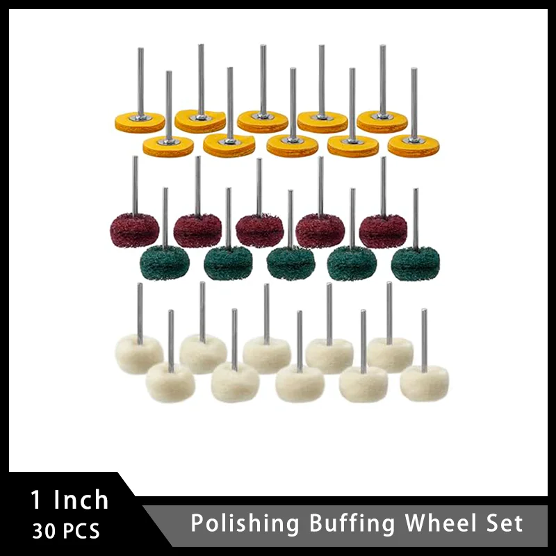 1 Inch Polishing Buffing Wheel Set 30 Pcs Cashmere Cotton Cloth Abrasive Polishing Wheels 1/8 Inch Shank Small Buffing Wheels