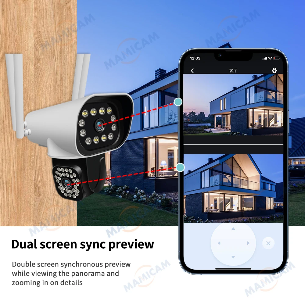 6MP Security IP Camera Dual Lens Dual Screen PTZ Outdoor Wifi Video Surveillance Camera Waterproof Auto Tracking iCam365