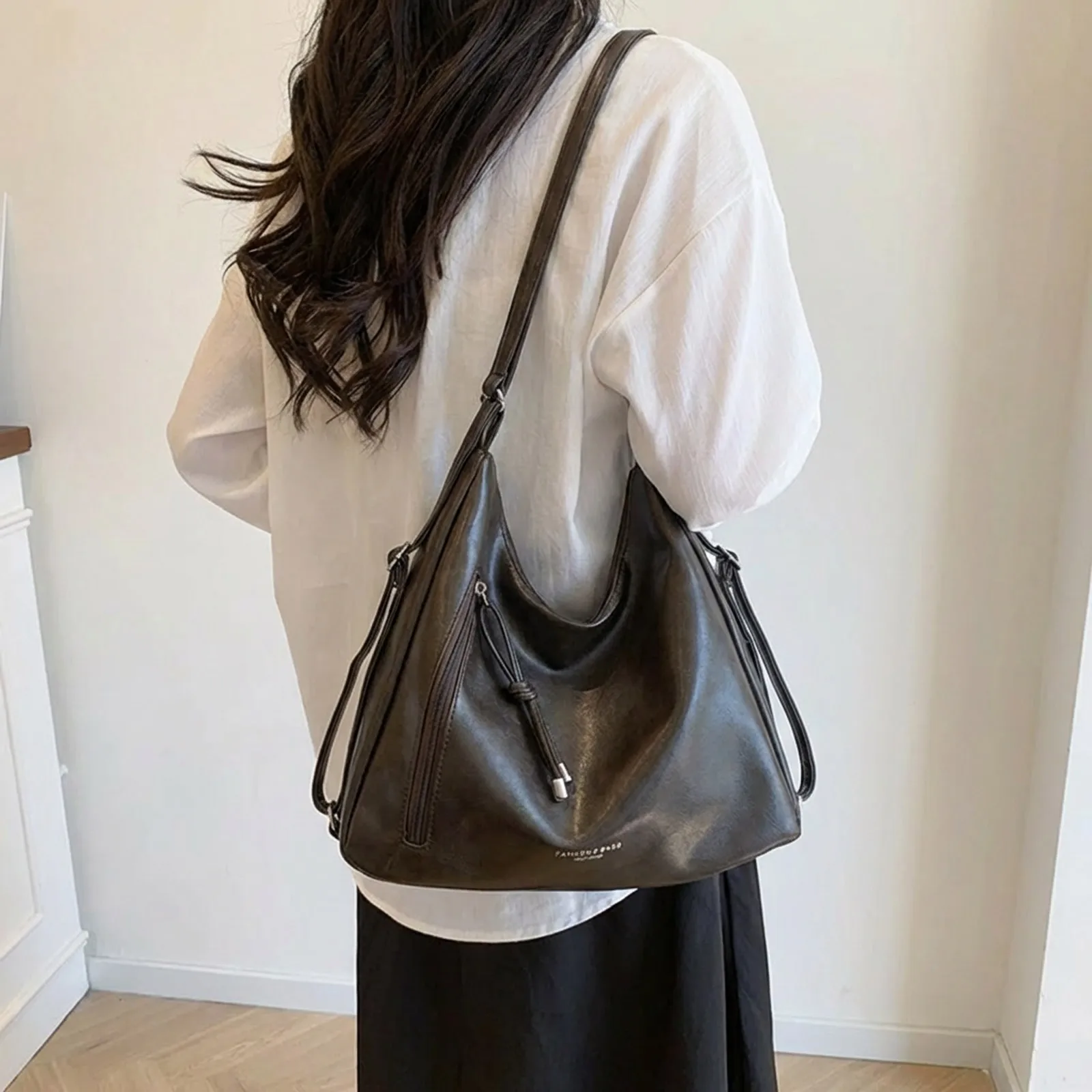 Tragetasche mit großer Kapazität für Damen – neuer koreanischer Stil, Vintage-Stil, lässige Umhängetasche, minimalistischer Mode-Rucksack – Detail 6