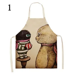Higuchi Yuko Sleeveless Kitty Apron Cartoon Cat Cute Kitten Pattern Hanging Neck Stain Anti Staining Home Baking Linen Pinny