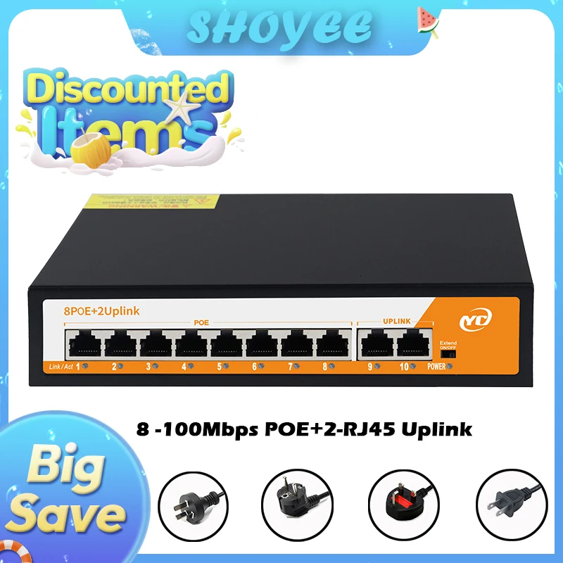 

Новый 10-портовый Ethernet-коммутатор POE RJ45 с интеллектуальным управлением 802.3af/at, неуправляемый Plug and Play, для IP-камеры/NVR