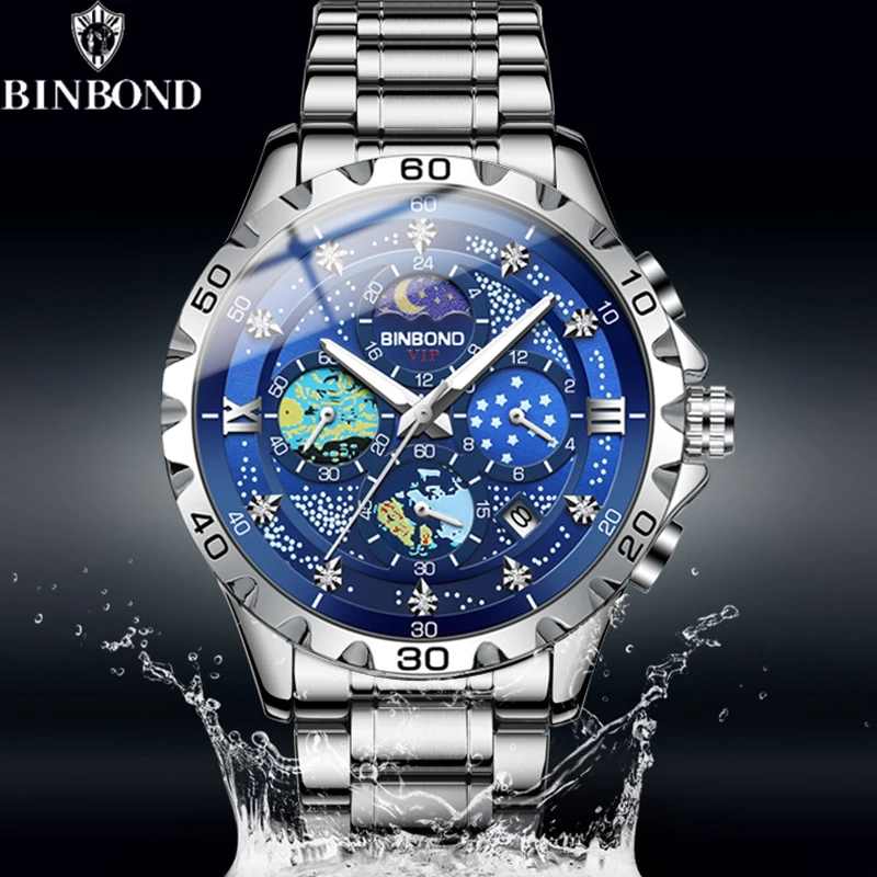 BINBOND New Exquisite Starry Sky Van Gogh orologi al quarzo da uomo data orologio sportivo luminoso impermeabile orologio da uomo d\'affari di moda