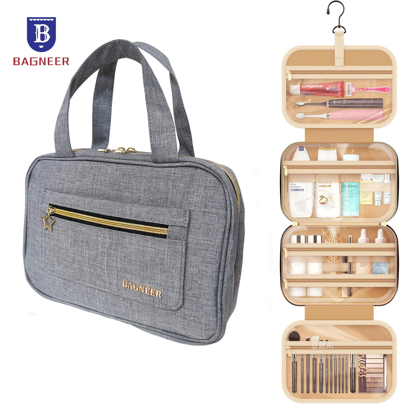 Bolsa de maquillaje plegable para mujer, organizador de viaje, neceser colgante, bolsa de cosméticos, bolsa de belleza impermeable para maquillaje, almacenamiento de baño para hombre