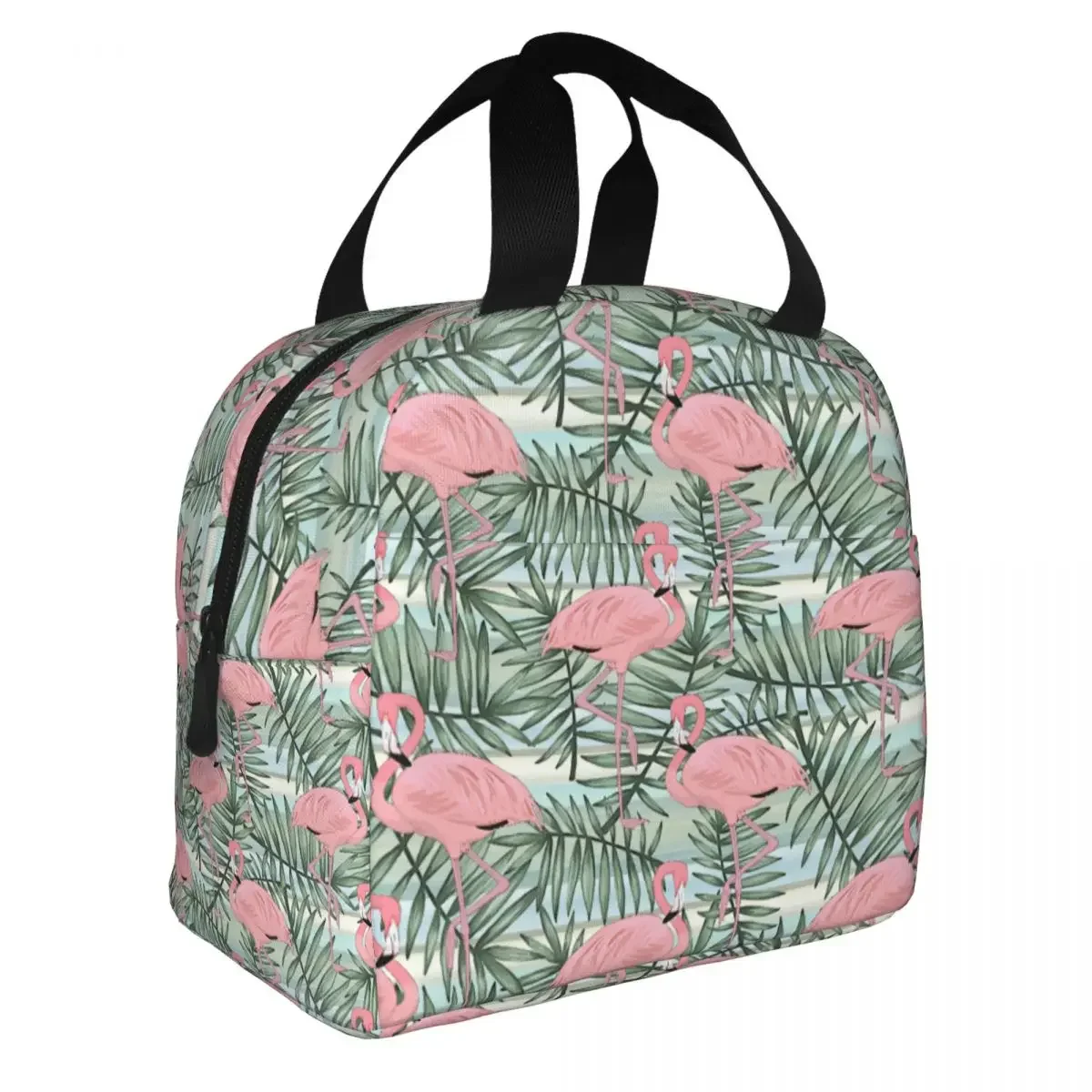 Tropical Pink Flamingo Palm Tree Leaves Lunch Bags Waterproof Insulated Cooler Thermal Cold Food Picnic Lunch Box for Women Kids