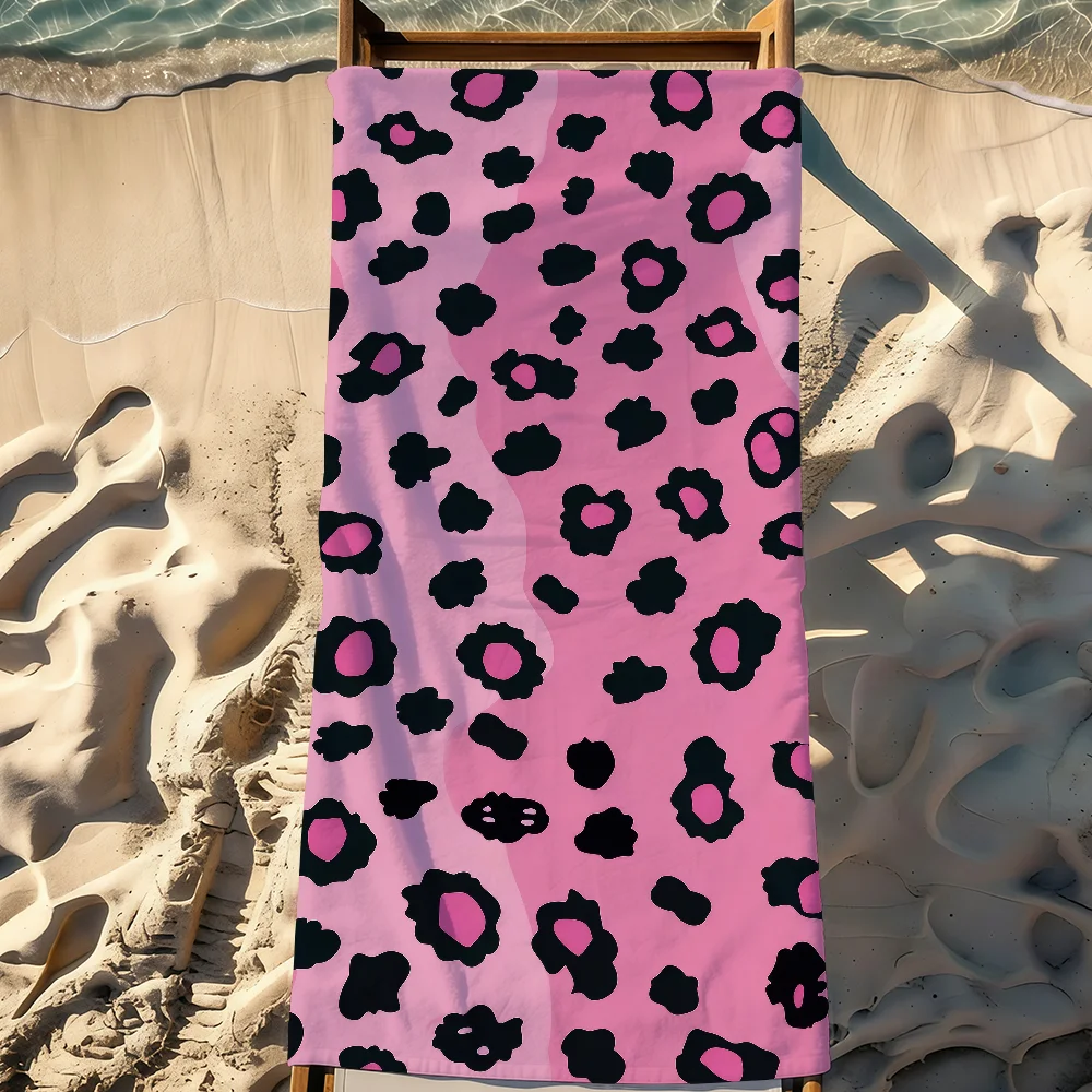 Retro Y2k  Pink Leopard Towel Sports Quick Dry Travel Camping Gear Sandproof Soft Light Large Beach Towel