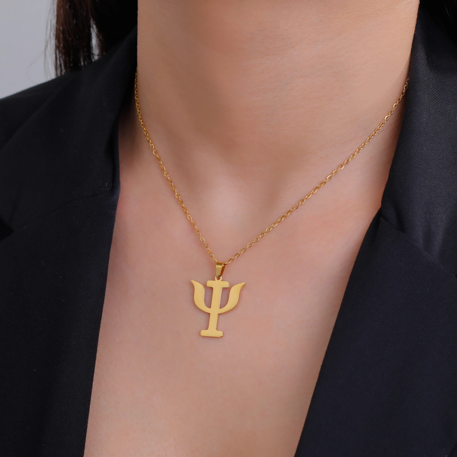 Unift Collar de Psicología Simple, colgante de acero inoxidable con símbolo de PSI, joyería clásica de ciencia con estilo, regalo para graduados, regalo para dentistas