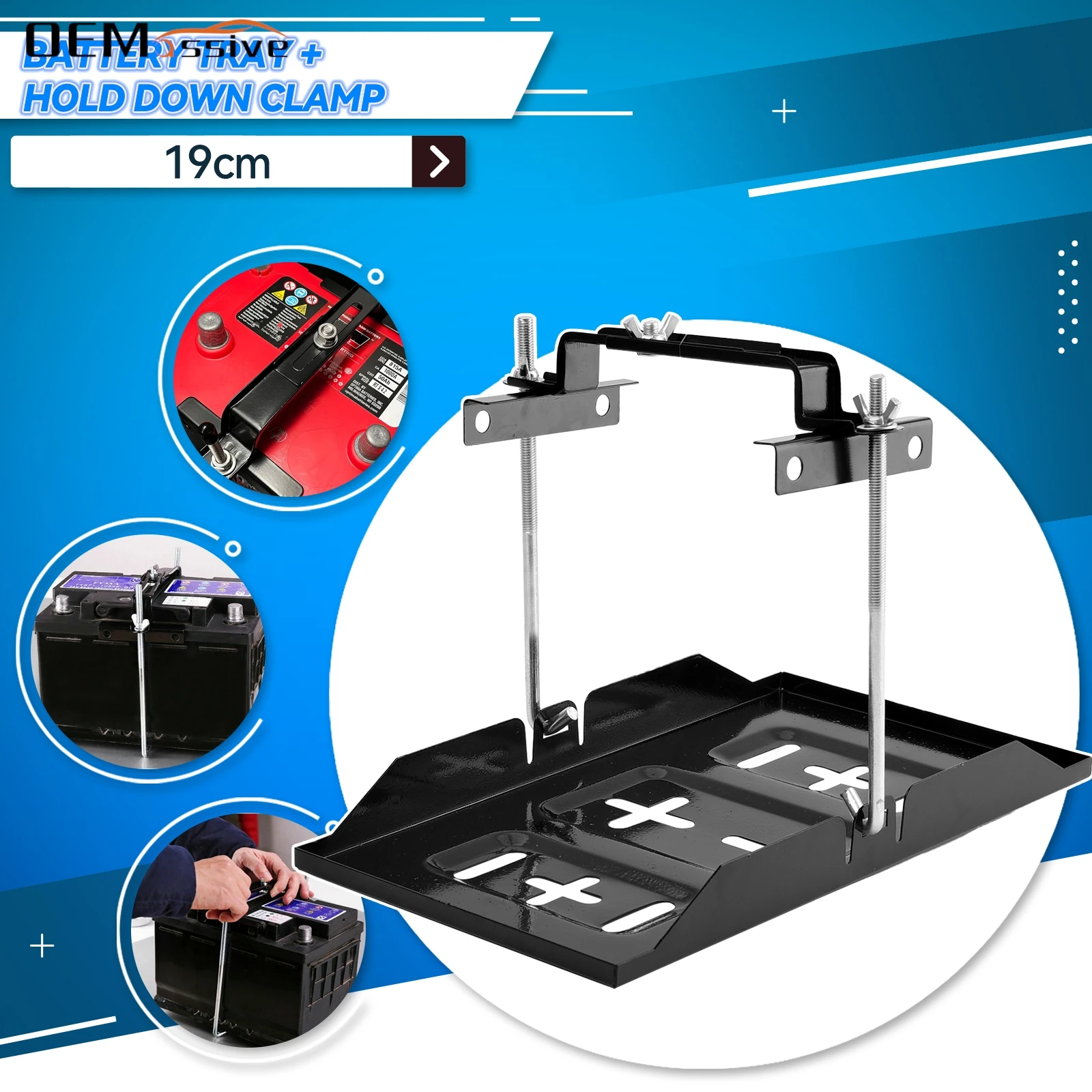 

Universal Metal Car Storage Crossbar Battery Tray Adjustable Hold Down Clamp Kit Tool Battery Holder Mount Tray with J Hook 19cm