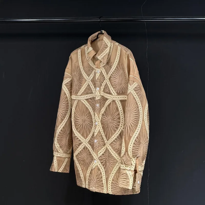 WVGA Spring Summer New Men Tide Original Design Geometric Embroidery Long Sleeve Shirt Niche Chic Casual Light Luxury Top W19599