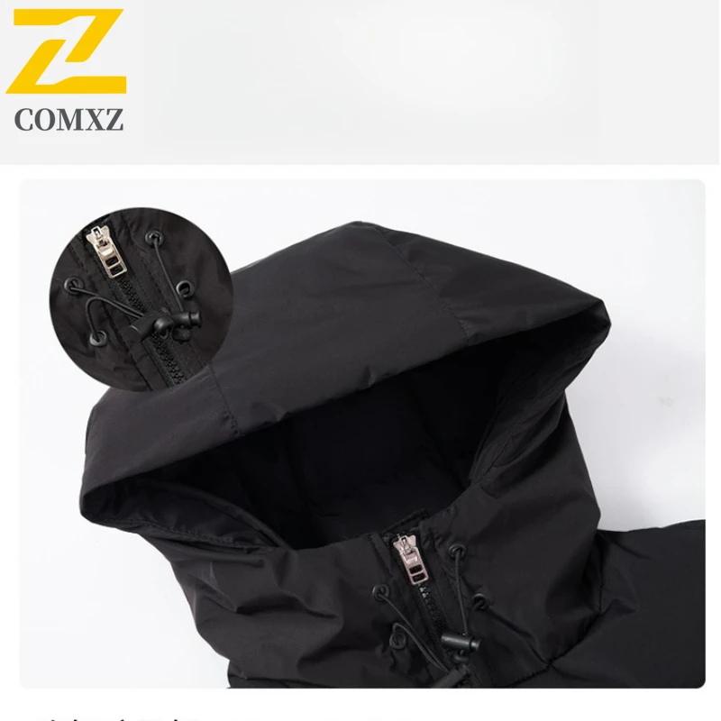 Men Winter Padded Jacket 2025 Hooded Color Block Cotton Down Coat Warm Windproof Fashion Camping Snow Lightweight Parka