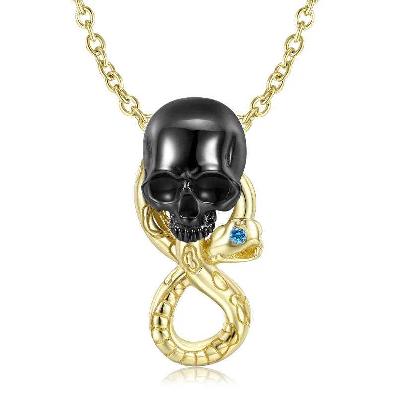 

Skeleton snake pendant S925 pure silver necklace electroplated with 14K gold for men and women