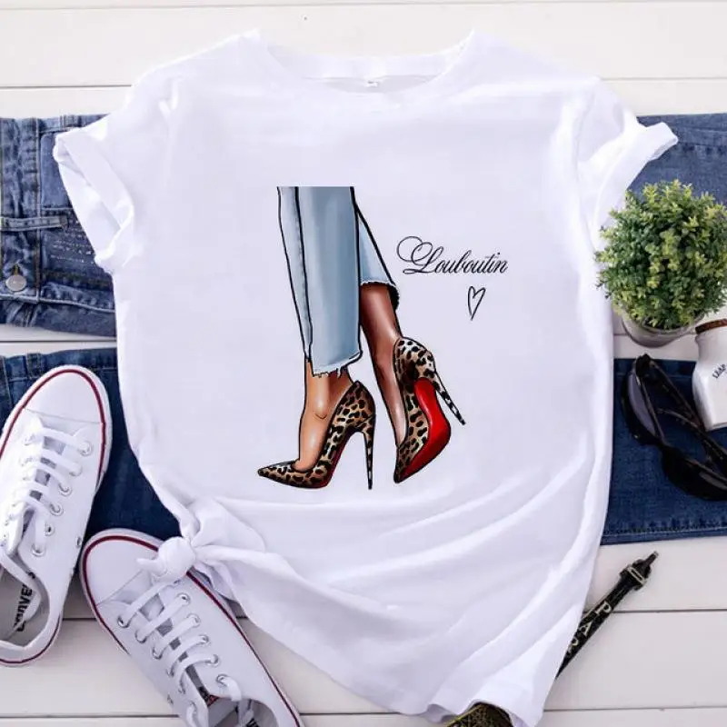 Women's High Heels Tirt with f Sves And Letter Print Loose Fit Polyester ort Sve Overhead Polyester Fiber