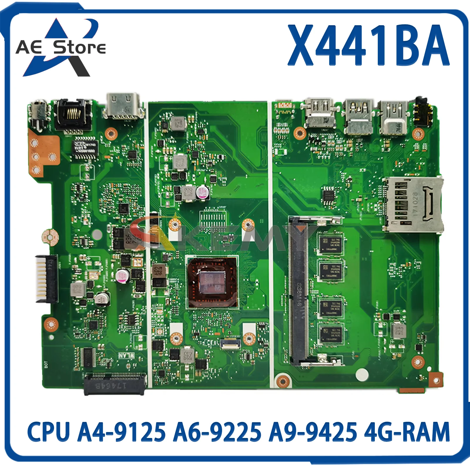 

AE X441BA Mainboard For ASUS X441B A441B K441B F441B Laptop Motherboard CPU A4-9125 A6-9225 A9-9425 4G-RAM 100% TEST OK