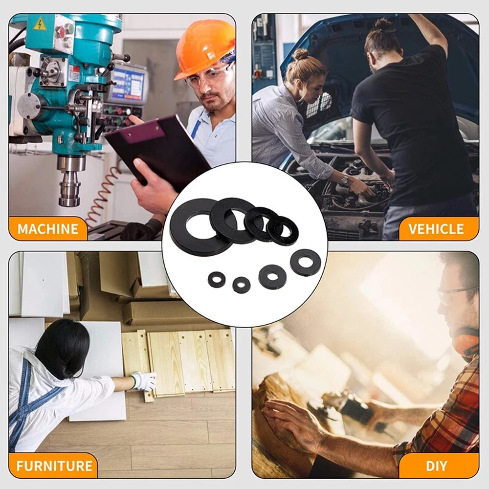 500 Stück flache Unterlegscheiben, Nylon-Gummiringe, einfaches Reparaturdichtungs-Sortiment, M2-M10-Set, selbstspannendes Design – Detail 8
