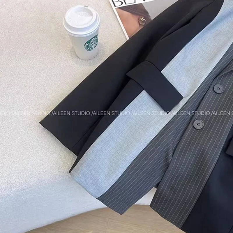 سترة نسائية كلاسيكية كلاسيكية أنيقة بأكمام طويلة معطف هاراجوكو Y2K موضة كاجوال كورية سوداء للمكتب للسيدات #4