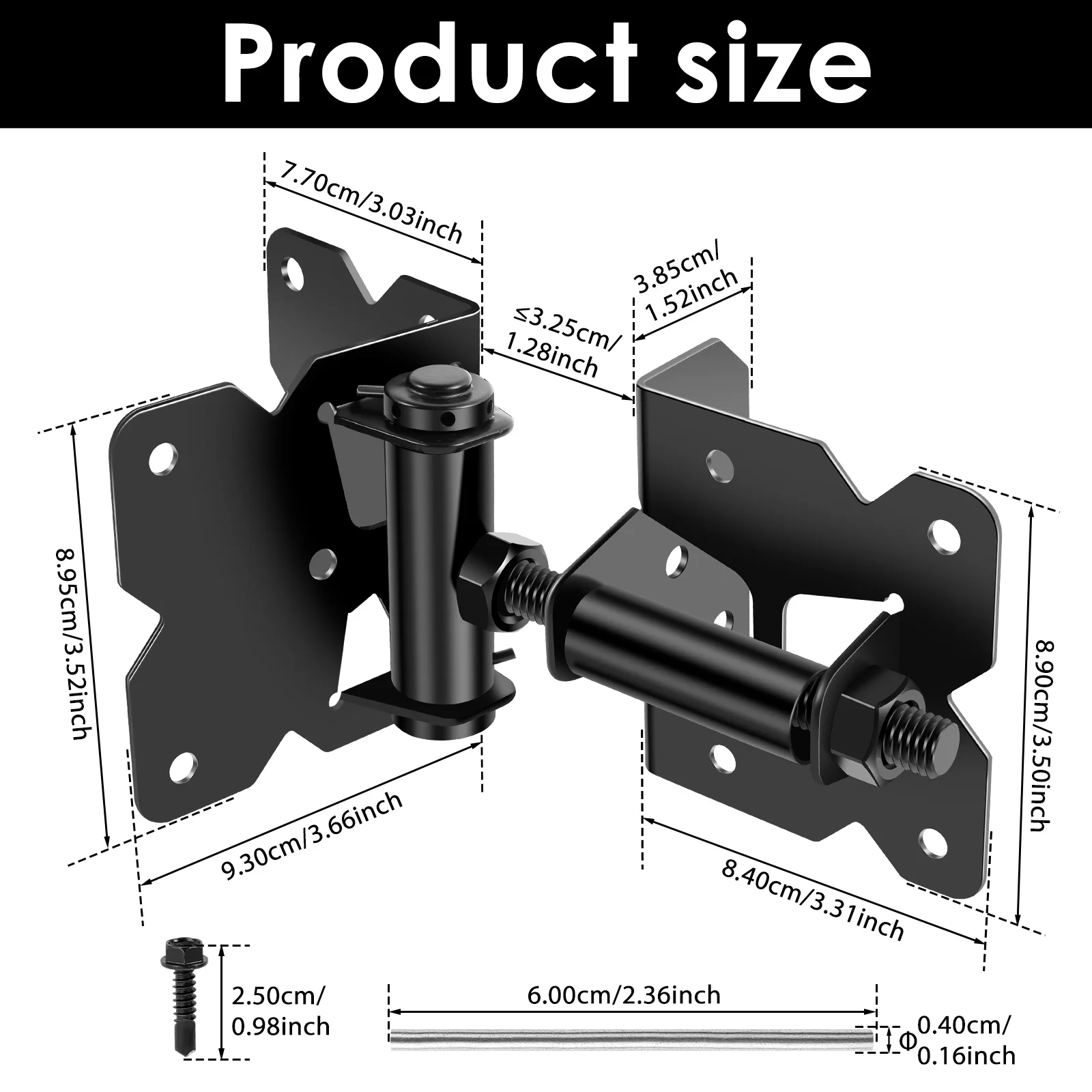 4 Stück selbstschließende Torscharniere, robust, mit Installationsschrauben und Schwenkversteller-Werkzeug, 90 Grad verstellbare Scharniere für Zaun