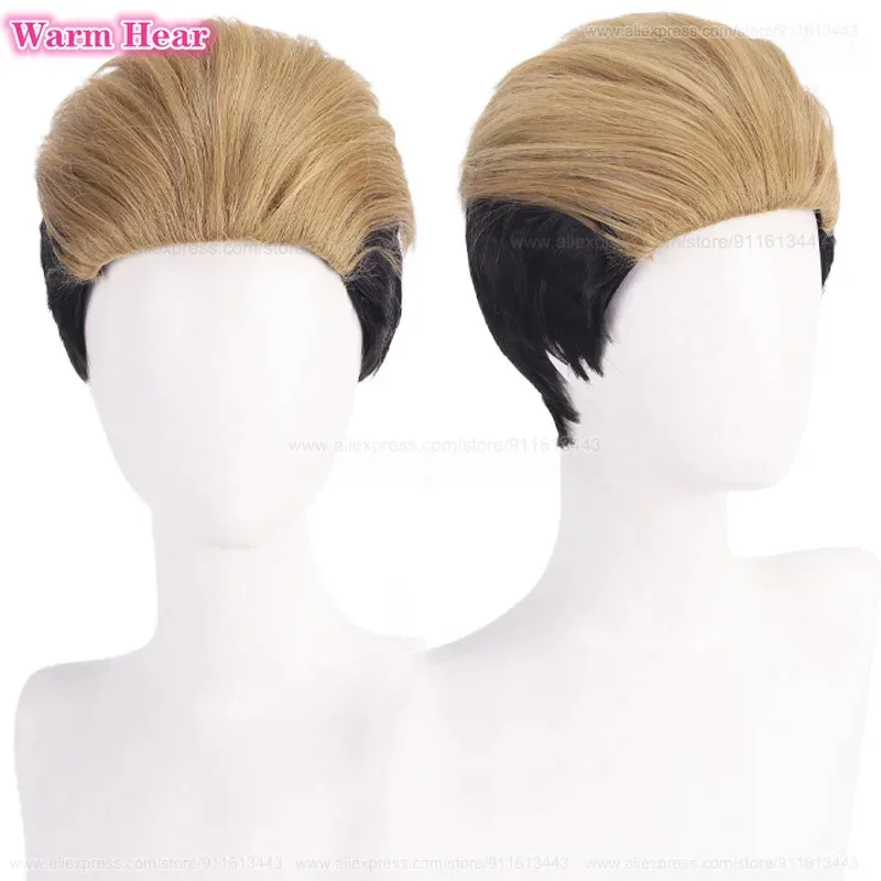 

qq28LQPorco Галакар Синтетические Короткие 30 см Зачесанные назад Косплей Аниме Парик Покеко Термостойкие Волосы Парики Для Хэллоуина + Wi