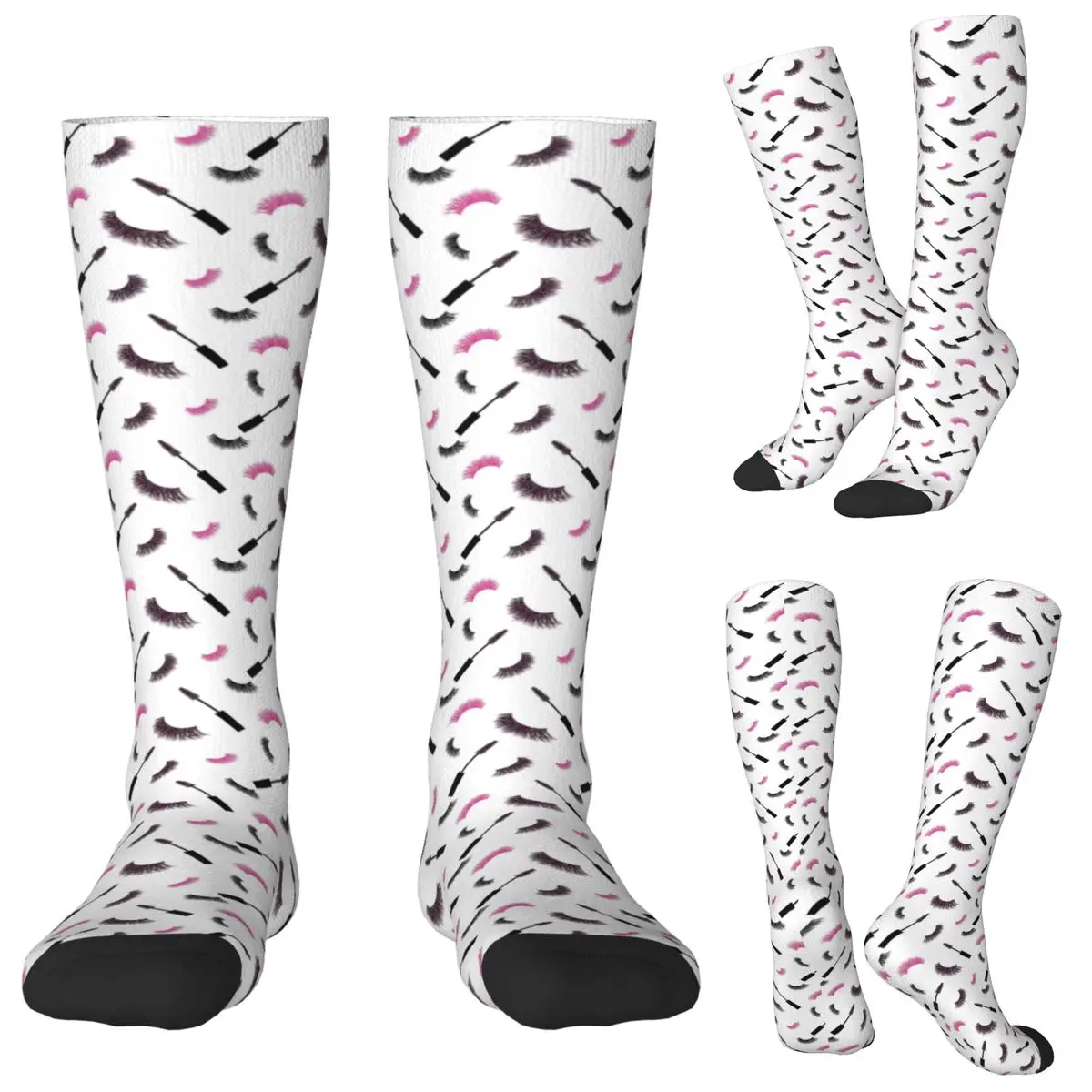 

Носки с розовым блестящим узором для ресниц, чулки в стиле Харадзюку, всесезонные длинные носки, аксессуары для мужчин и женщин, подарки