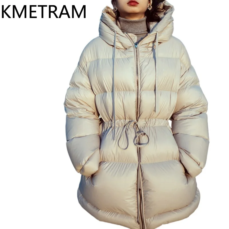 KMETRAM Winter White Goose Down Coats Woman Warm Puffer Jacket Mid Length New in Odzież wierzchnia Odzież damska 2024 пуховик женский