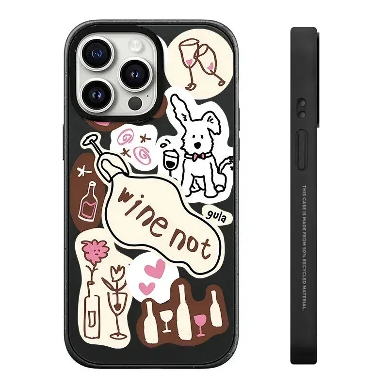 

Black Frosted Dog Bottle Pattern iPhone 13 14 15 16 Pro Max Protective Case